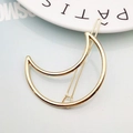 Elegant gold alloy crescent moon hair clip with a minimalist geometric hollow design - Gold Moon
