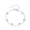Pulsera de doble capa con colgantes de corazón plateados y cuentas de cristal transparente - Plateado