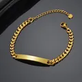 Golden curb chain bracelet for men with a polished curved metal bar and lobster clasp - 6-Sided Grinding Chain / Gold