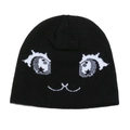Berretto in maglia nera stile Y2K con grandi occhi cartoon per calore invernale - M (56-58cm) / Nero