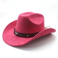Detail of rose red felt cowboy hat featuring silver bull skull and woven band decoration - M (56-59cm) / Rose Red (Suede)