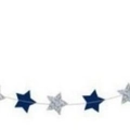 Star garland decoration with navy blue and silver glitter paper stars for party backdrop - 2 Meters / Silver Blue Star