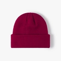 Thick ribbed knit beanie hat in deep wine red with a double-layered folded cuff - Burgundy