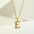 Elegant gold titanium steel letter E necklace with micro-paved cubic zirconia - Letter E / Gold
