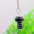 Handmade obsidian mushroom pendant with silver wire wrap and delicate metal chain - Black Agate Silver Plated