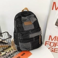 Retro Patchwork-Denim-Rucksack in Schwarz- und Grautönen mit Kontrastnähten - Ohne Anhänger / Schwarz