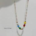 French vintage style 18k gold plated necklace with seven colorful beads and extension chain - Colorful Bead Chain (光链-彩)