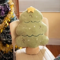 Christmas tree shaped plush pillow in green with yellow star on a beige chair - Fruit Green Christmas Tree