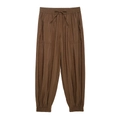 Pantaloni casual marroni da donna con coulisse, tasche laterali e polsini elastici - XS / Marrone Scuro