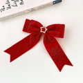 Sparkly red velvet bow hair clip with star rhinestone and white ribbon for girls - Style 8: Star Decor with Long Streamers