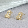 Golden heart-shaped stud earrings with micro-paved sparkling cubic zirconia stones - Hollow Heart