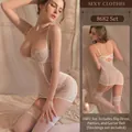 Set lingerie in pizzo bianco con sottoveste e reggicalze per un look sexy - Taglia unica / Bianco