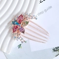 Detailed close-up of rose gold floral hair comb featuring multi-color sparkling rhinestones - 6# Colorful Flower
