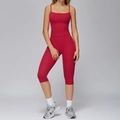 Zweiteiliges rotes Yoga-Set mit schmalem Trägertop und High-Waist Capri-Sportleggings - S / Lava Rot (Weste+Capris)
