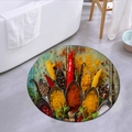 Round spice pattern flannel absorbent floor mat for bathroom with non-slip backing - 80×80cm / Realistic Spices Mix