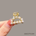 Mini golden alloy hair claw clip with white faux pearls measuring 2.5 by 2.2 cm - 2# Semicircle Pearl