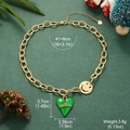 Gold chain necklace with green heart and smiley face charms, 41+8cm length and 3.6g weight - Gold Smiley Face With Green Heart