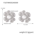 Silver petal earrings with imitation pearl in titanium steel, 1.9cm height size - F1074-Brushed 4-Petal Flower / Steel