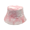 Dettaglio della trama in cotone tie-dye rosa e bianco e delle cuciture sul cappello a secchiello - M (56-58cm) / Rosa