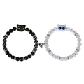 Magnetische Katzen-Paararmbänder mit schwarzen und weißen Perlen und Katzenanhänger - Schwarz und Weiß Strass Katzen Set-3