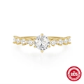 Anello in argento S925 placcato oro con pietra centrale rotonda e diamanti laterali - US 7 / Oro