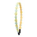 Floral embroidered headband with blue and yellow daisies on a yellow fabric base - Yellow