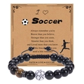 Soccer charm bracelet with black beads and motivational card showing football theme - Soccer Bracelet-7-Woven (Woven Rope + Soccer Bead + Tiger Eye + Rhinestone Spacer)