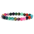 Vibrant multi-colored natural crystal agate beaded bracelet with polished round gemstones - Colorful Striped Agate / 6mm