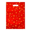 Red plastic party gift bag with yellow star print and die-cut handle for birthday favors - Red Star (17*25CM)