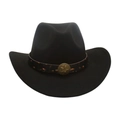 Classic black wool western cowboy hat with star buckle decorative brown belt - Kids (52-54CM) / Black (Star Hook)