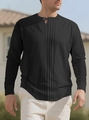 Men's loose long sleeve cotton linen shirt in black with pleated front and henley collar - Black