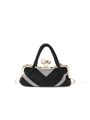 Dettaglio pochette con perline bianche e nere con cornice dorata e chiusura in cristallo - Nero
