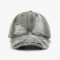 Gorra de béisbol de mezclilla verde militar con agujeros desgastados y estilo urbano - Ajustable / Verde (24A211)