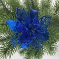 Fleur de poinsettia artificielle bleue à paillettes pour décoration de Noël - Bleu Royal