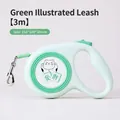 Retractable mint green dog leash 3m with lucky cat design and metal spring hook buckle - 3m / Green (Lucky Cat)