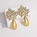 18K gold teardrop earrings with crystals on a minimalist geometric stone base - Clear White Rhinestones
