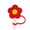Red flower silicone straw cover with yellow center on a white straw - 1704-63 Red and Yellow Contrast Flower