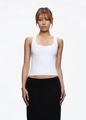 Detailed front view of white slim-fit square neck ribbed sports tank top on model - XS / White