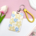Floral ID card holder with yellow and blue flowers and yellow braided wrist strap - Yellow Braided Rope / Yellow Blue