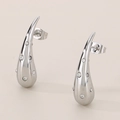 Elegant silver teardrop stud earrings with inlaid crystals in a minimalist design - Style C (Zircon Inlaid Curved Teardrop) / Steel