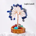 Handmade Lapis Lazuli crystal tree with copper wire on a natural wood slice base - Lapis Lazuli (Wooden Stump Base)