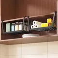 Set of two black metal under cabinet hanging baskets for kitchen spice organization - Fixed Extra Large 2-Pack / Black