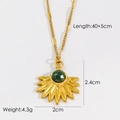 Detail view of sunburst pendant with green stone, specifying size 2.4x2cm and weight 4.3g - Faceted African Jade