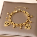 Double-layer gold stainless steel bracelet with hollow heart charms and beads finish - Hollow Double Layer Heart Pendant Style (KB203675-Z)