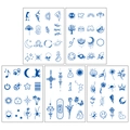 Cinque fogli di tatuaggi temporanei blu scuro con motivi artistici minimalisti - Succo d'Erba Blu Stile E (Set di Fogli)