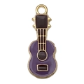 Golden guitar pendant charm with purple and black enamel for DIY jewelry making - Purple Guitar