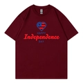 T-shirt oversize bordeaux avec graphique cœur Happy Independence Day et motif drapeau US - Bordeaux