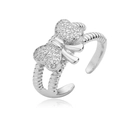 Anello fiocco argento regolabile con micro-pave di zirconi e fascia ondulata - Stile CE00845YH / Argento