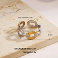 Adjustable stainless steel chain ring in dual-tone gold and silver finish - Hollow Industrial Chain Style (ZN067G-9)