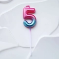 Pink and blue gradient number 5 birthday candle with gold glitter and plastic stick - Pink Lake Blue Gradient Number 5 Candle